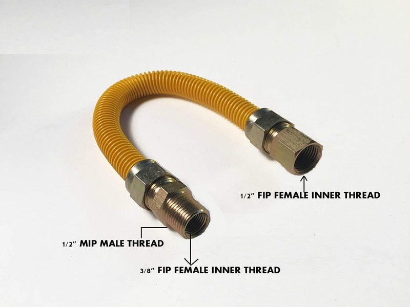 EZ-Fluid 18" Stainless Steel Corrugated Yellow Epoxy Coated 1/2" MIP x 1/2" FIP Gas Flexible Line,Flexible Natural Gas Hose Supply Connector For Gas Pipe,Hot Water Heater,Range,Dryer,Stove,Grill(1 - Image 3